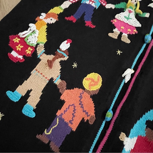 Storybook Knits Children of the World Embroidered Cardigan Sweater L - Picture 6 of 11